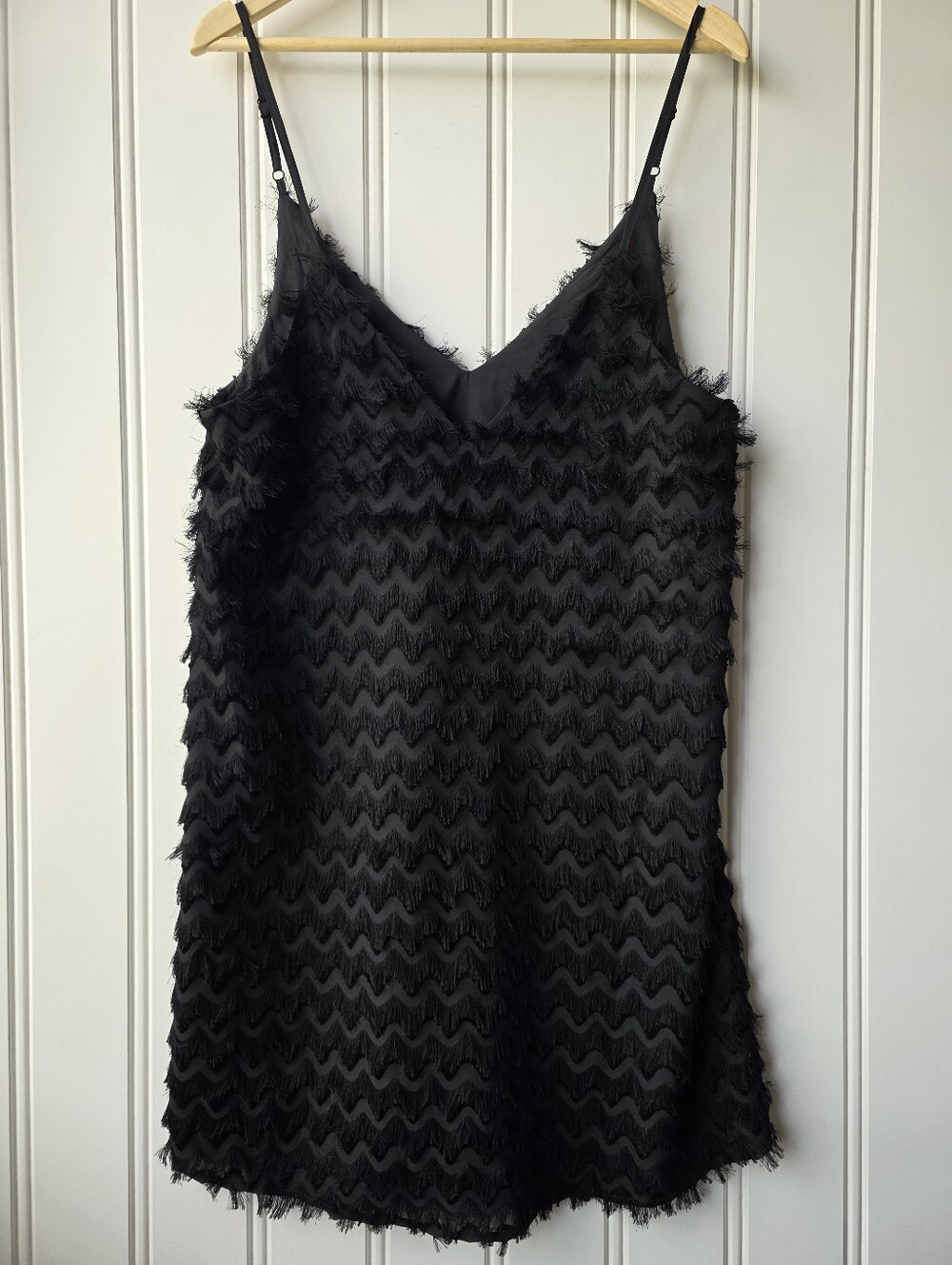 Cupshe Felicity Fringe V-Neck Black Slip Dress Medium